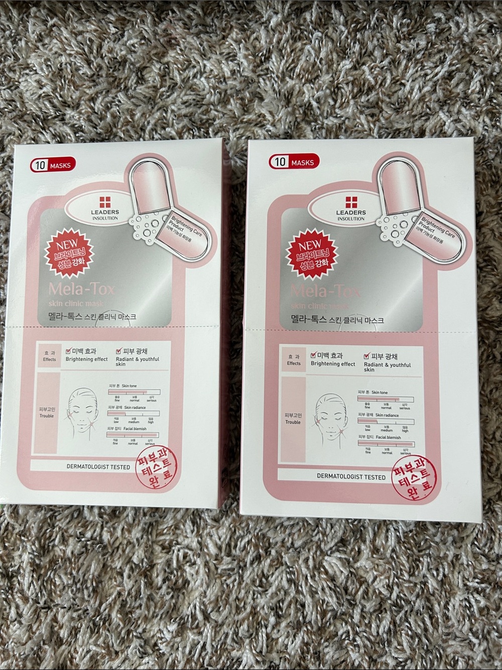 Leaders Mela-Tox Brightening Skin Clinic Mask - Pink (10 Masks)2 Packs.(20 mask)